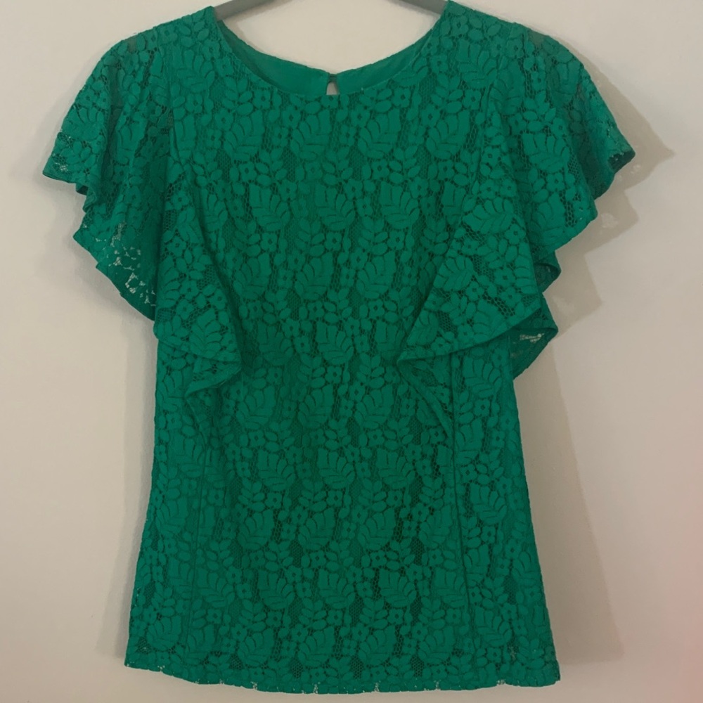 Merona - Flutter Sleeve Lace Blouse - Bright Kelly Green - Women’s Size XS